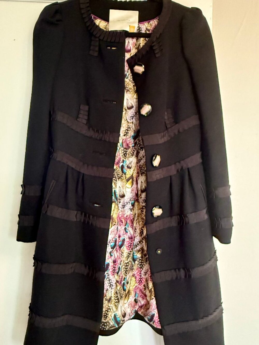 Leifsdottir Button Front Long Sleeve Embellished Coat size 4 (runs small)